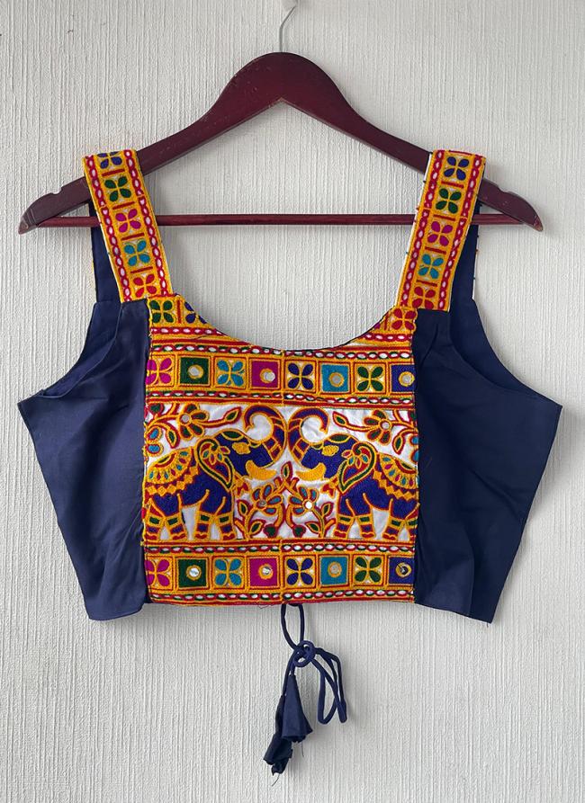 Magic Cotton Navy Blue Navratri Wear Mirror Work Readymade Blouse